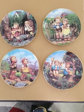Set of 4 Vintage Hummel Collector Plates - Colorful Figurine Scenes